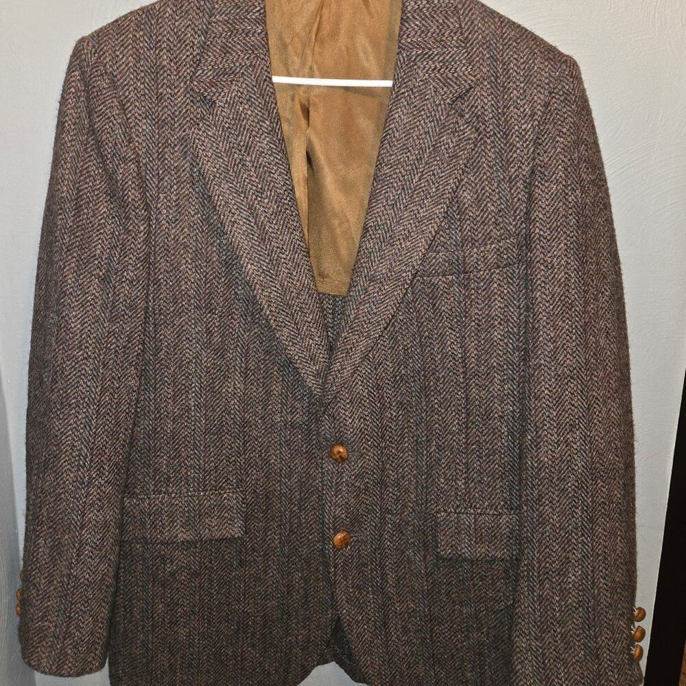 [VINTAGE] HARRIS TWEED - Scottish Wool Herringbone Stafford Jacket 43R Large Men